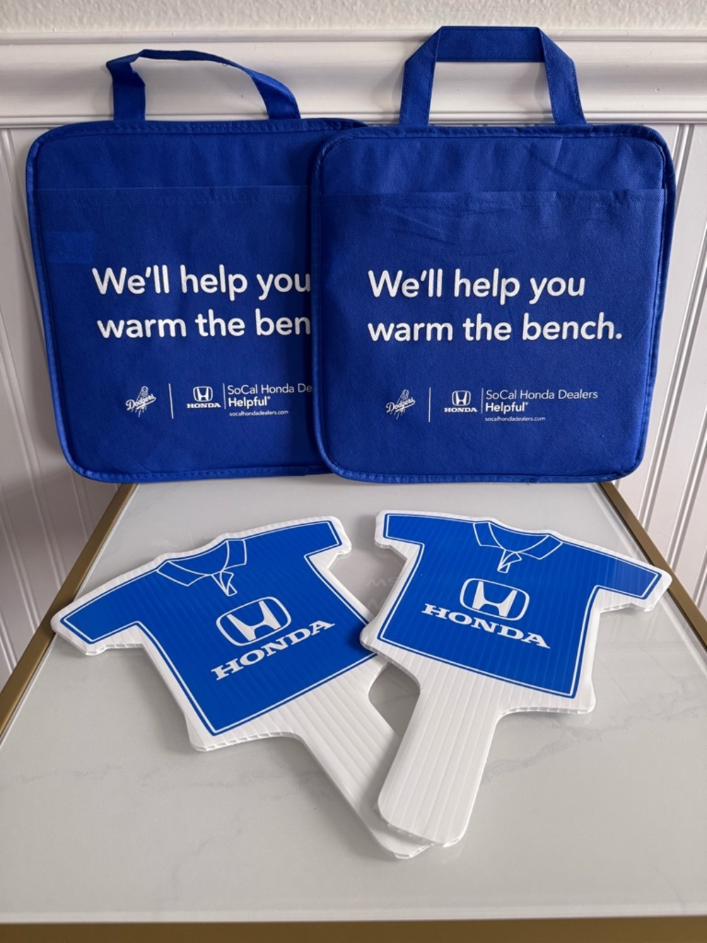 Los Angeles Dodgers / Honda Promotional Seat Cushions and Hand Fans - Blue